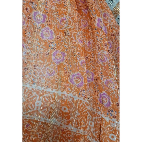 Free People Aliyah Boho Patchwork Tunic Top Sz XS Festival Orange Metallic NWOT - Picture 6 of 12
